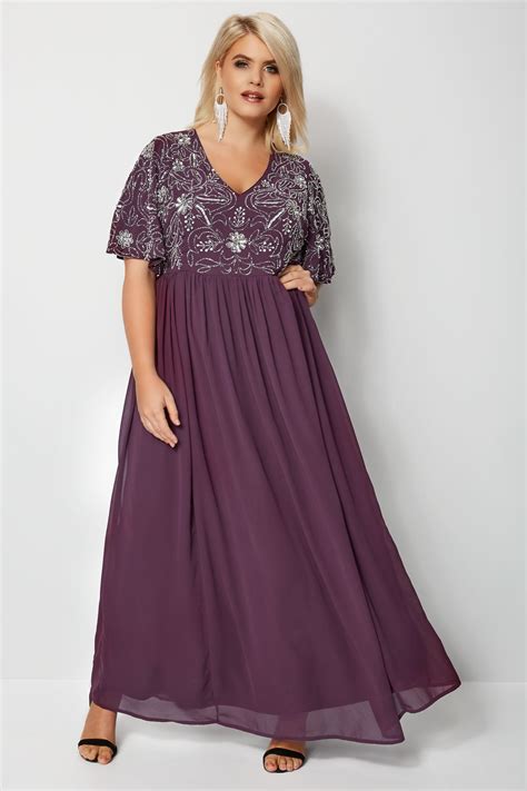 luxe purple embellished maxi dress plus size 16 to 32