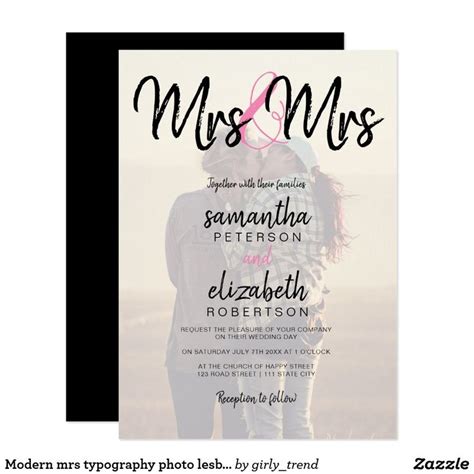 modern mrs typography photo lesbian wedding invitation
