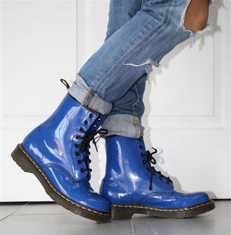 blue patent leather dr martens  boots boots combat boots  boots