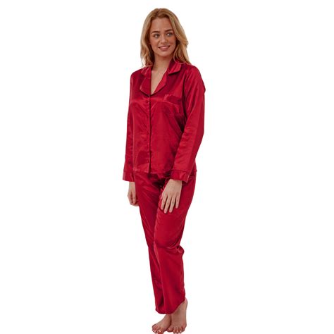 ladies plain red warm lined satin pyjamas pjs  size    boutique