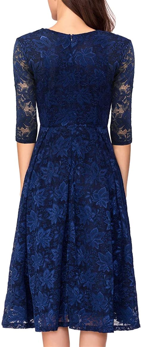 noctflos womens 3 4 sleeves lace fit and flare midi cocktail dress for