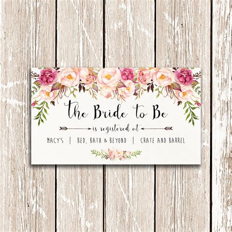 bridal shower registry card  bride   printable