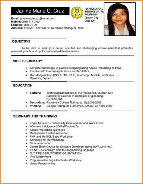 resume sample format  philippines valid    filipino