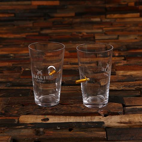 Personalized His And Her 50 Caliber Bullet Beer Glass Set Teals