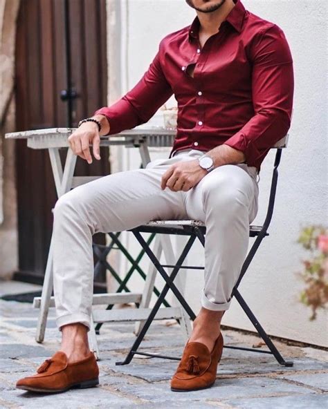 shirt  trousers  color combo men red shirt outfits pants