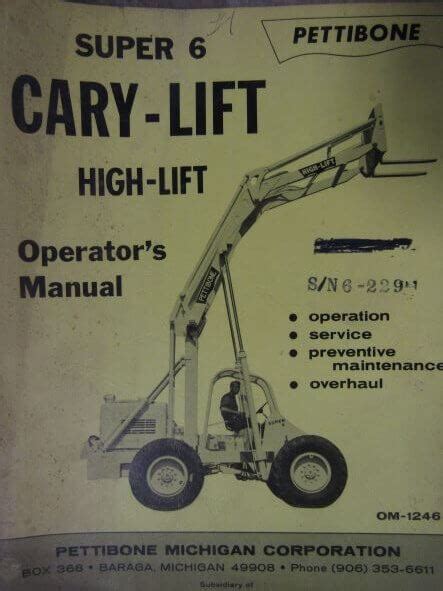 pettibone super  cary lift high lift operators manual  equipment manuals