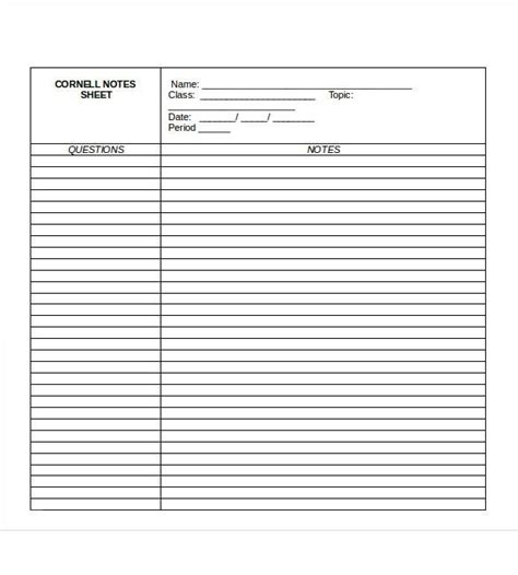 cornell note  template   word excel  format