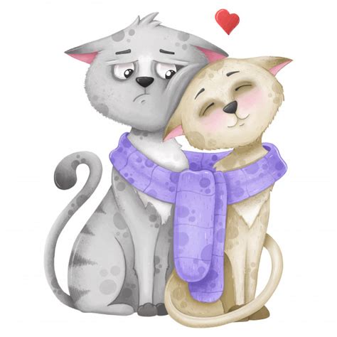 Cute And Fanny Cartoon Cats Character In Love For