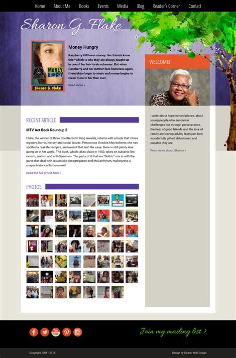 website design for ya author sharon g flake swank web