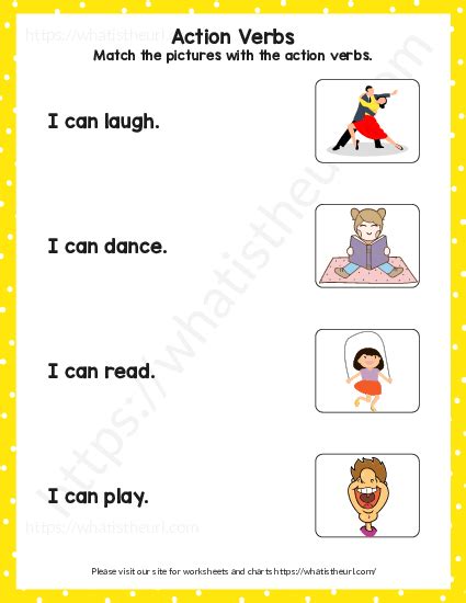 action verbs matching worksheets  grade  exercise  page