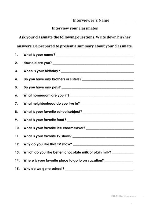 interviewing your classmates english esl worksheets for distance learning and physical classrooms