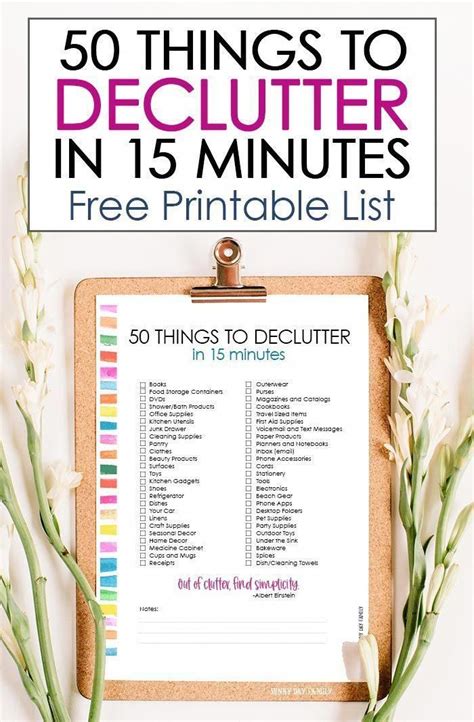 declutter   minutes  day  printable list