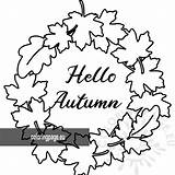 Autumn Hello Frame Leaves Coloring Outline Round Pdf sketch template