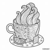 Coloring Tea Cup Pages Adults Illustration Coffee Vector Book Fotolia Au Stock Zentangle Getcolorings Mandalas Cups Printable Preview sketch template