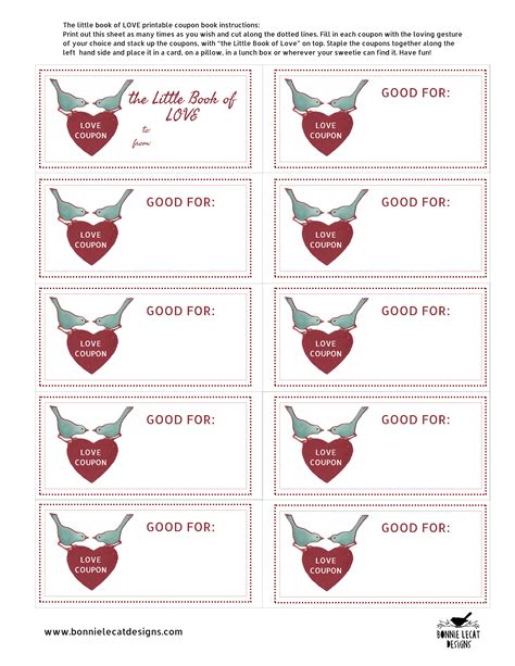 valentines day printable love coupons  print  fill