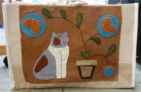 wool applique folk art cat bag kit
