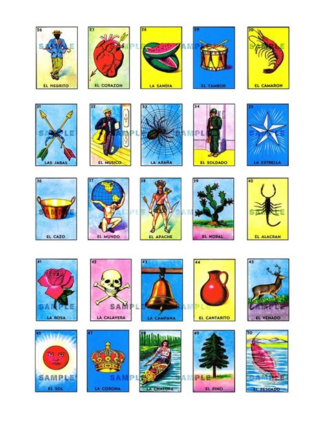 Mexican Loteria Small Sticker Printable Each Image Is 1 1 4 Etsy