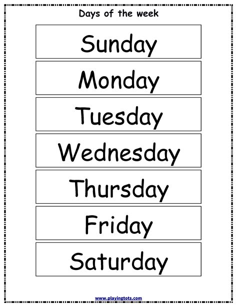 printable days  week chart