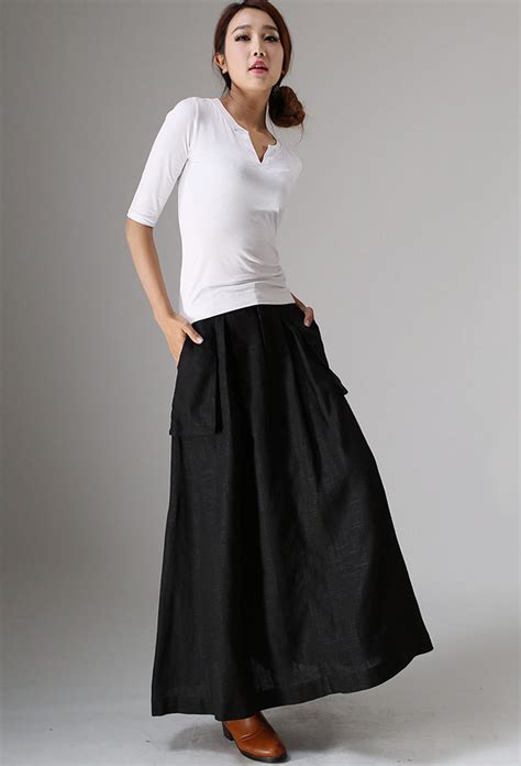 long black   skirt pockets skirts linen skirt womens etsy