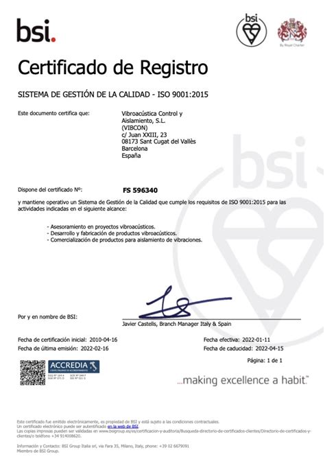 Certificado De Calidad Iso 9001 2015 De Vibcon