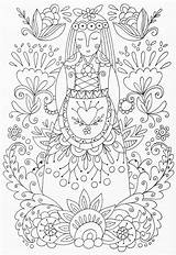 Coloring Pages Adult Flowers Zen Printable Yoga Folk Woman Mandala Scandinavian Books Book Adults Color Kleurplaten Colouring Embroidery Advanced Print sketch template