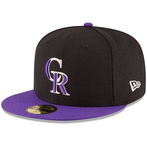colorado rockies fitted  era fifty  field black purple cap hat