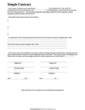 simple contract  forms  templates fillable printable samples   word pdffiller