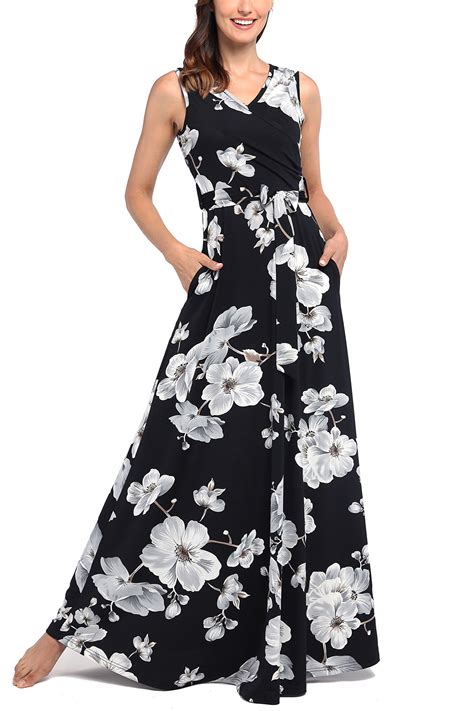 comila womens summer  neck floral maxi dress casual long dresses  pockets beachwear central