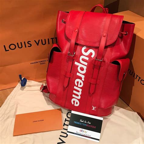 louis vuitton  supreme  authentic lv backpack christopher pm bag epi red ebay
