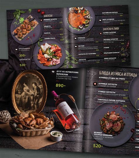 photo and design for restaurant menu in italic style print menu food
