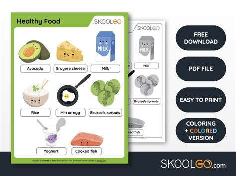 healthy food  worksheet  kids skoolgo
