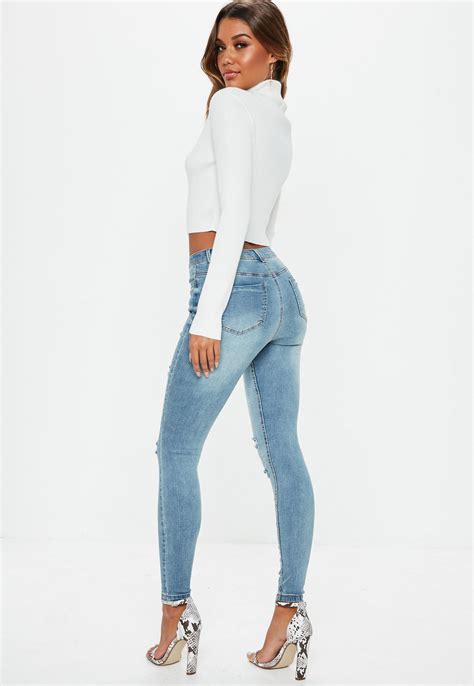 Blue Sinner High Waisted Ripped Skinny Jeans Missguided