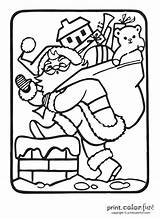 Santa Chimney Down Going Claus Christmas Coloring Fun Color Printcolorfun Into sketch template