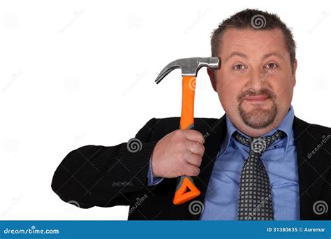 businessman holding  hammer royalty  stock photo image