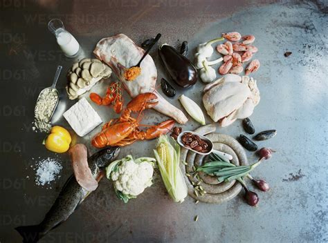 seafood meat vegetables  cooking ingredients stock photo