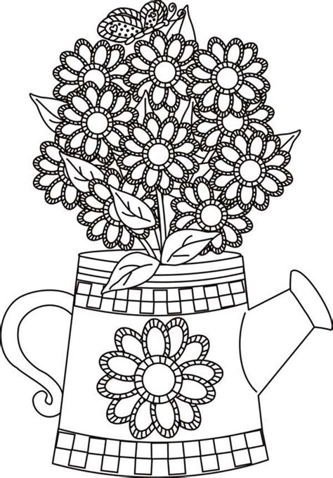 flower  butterfly   watering  coloring page flower