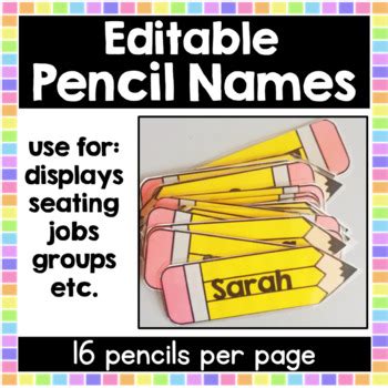 editable pencil  tags  perfect  primary tpt