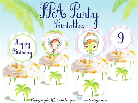 spa party printables instant  party cupcake