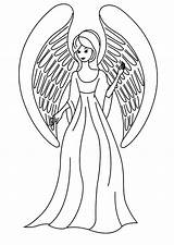 Coloring Angels Beautiful Angel Female Print Pages Color Tattoo Size Templates Template Colorluna sketch template