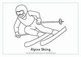 Colouring Skiing Winter Pages Alpine Olympics Sports Coloring Olympic Crafts Ski Template Printable Kids Games Activities Activityvillage Outline Slope Activity sketch template