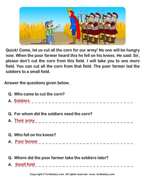 reading comprehension stories answer  grade reading worksheets