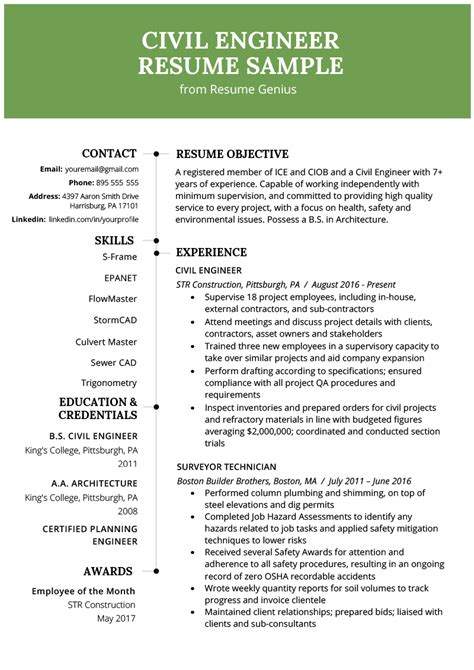 civil engineering resume  writing guide resume genius