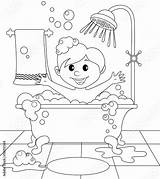 Bathroom Coloring Boy Book Vector Illustration Clipart Children sketch template