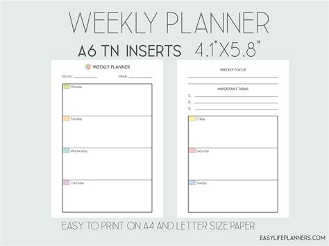 tn inserts weekly planner pages  planner inserts etsy