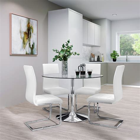 orbit  chrome  glass dining table   perth white leather
