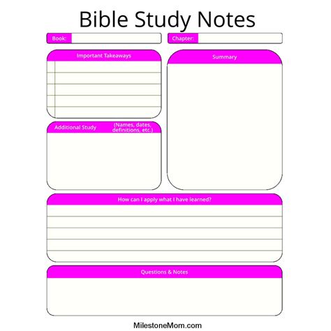 bible study note  printable milestone mom llc