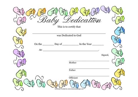 baby dedication certificate template varicolored  printable