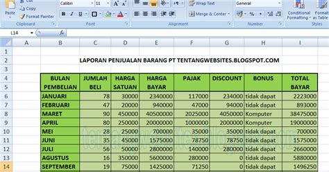 Contoh Tabel Penjualan Barang Excel Contoh Soal