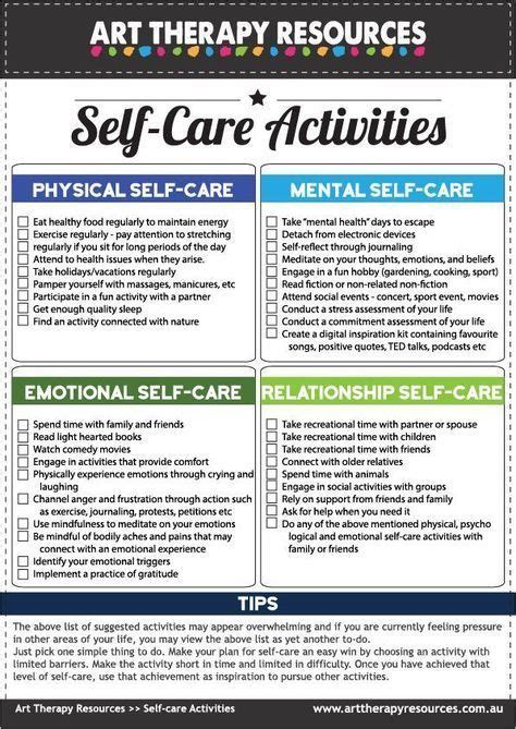 self care for the art therapist includes free self care activity list