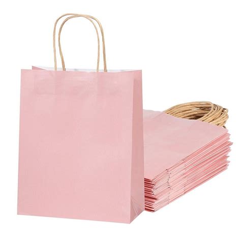 blush pink gift bags  pack glossy pink paper bags  handle